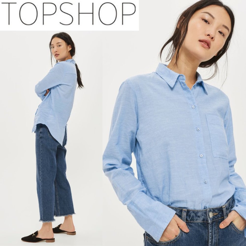 Topshop Button Front Shirt Split Back Button Sz 4 - image 1
